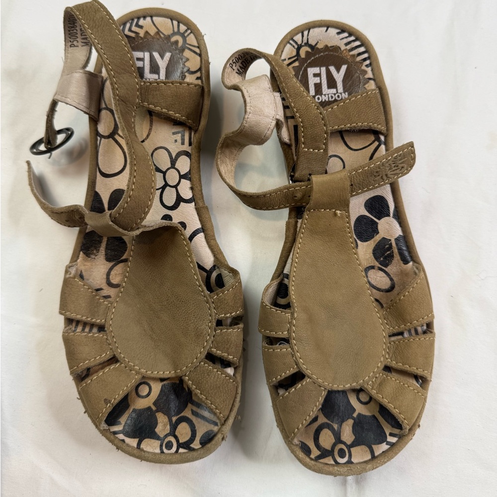 Fly London Brown Platform Wedge Sandals Womens US6.5-7 EU 37 A030425